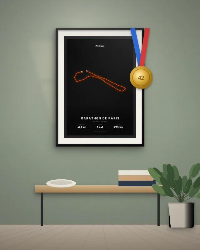 Poster Printrace : Premier marathon, 3 h 42. La médaille a trouvé sa place